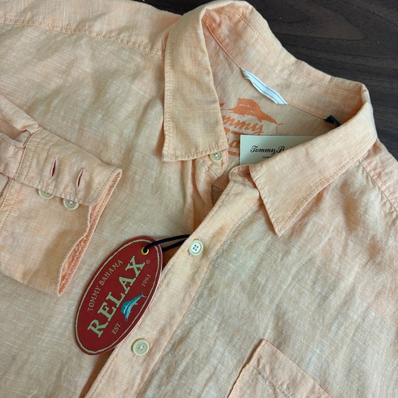 Tommy Bahama Other - Tommy Bahama Relax Easy Breezer Shirt Orange Linen Long Sleeve Button Up Men 2XL